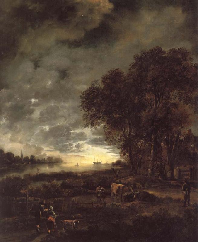 Aert van der Neer A Landscape with a River at Evening France oil painting art